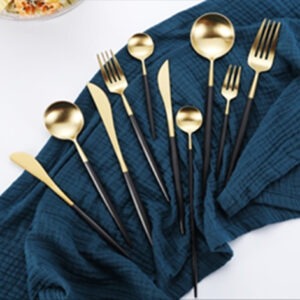 LEON 304 Stainless Steel Brushed Black & Gold Cutlery Collection