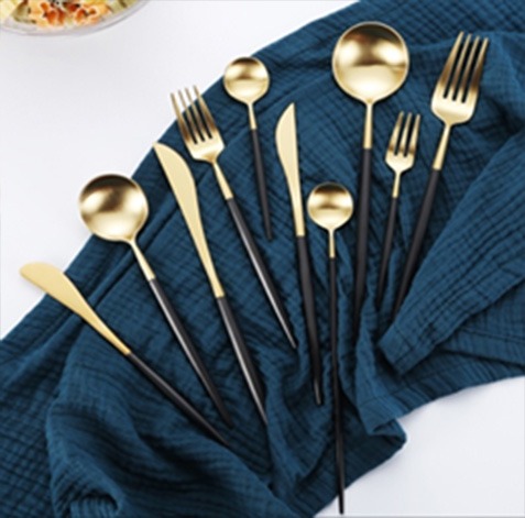 LEON 304 Stainless Steel Brushed Black & Gold Cutlery Collection