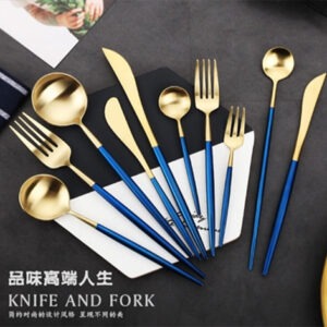 LEON 304 Stainless Steel Brushed Blue & Gold Cutlery Collection