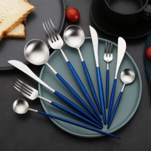 LEON 304 Stainless Steel Brushed Blue & Silver Cutlery Collection